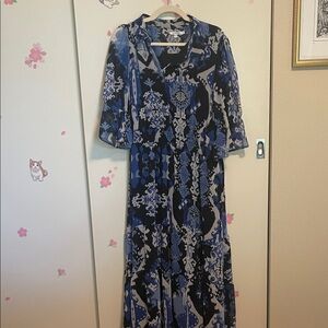Chico's Navy and White Long Sleeve Dress